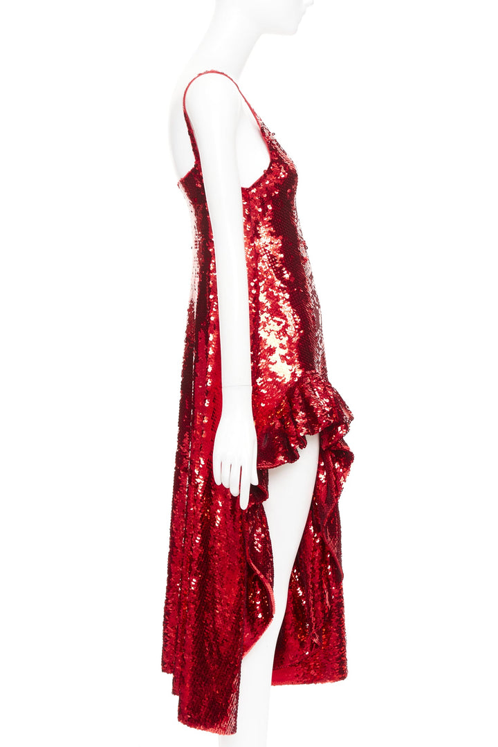 LOEWE 2022 Runway JW Anderson red sequined wool ruffle midi dress Gal Gadot