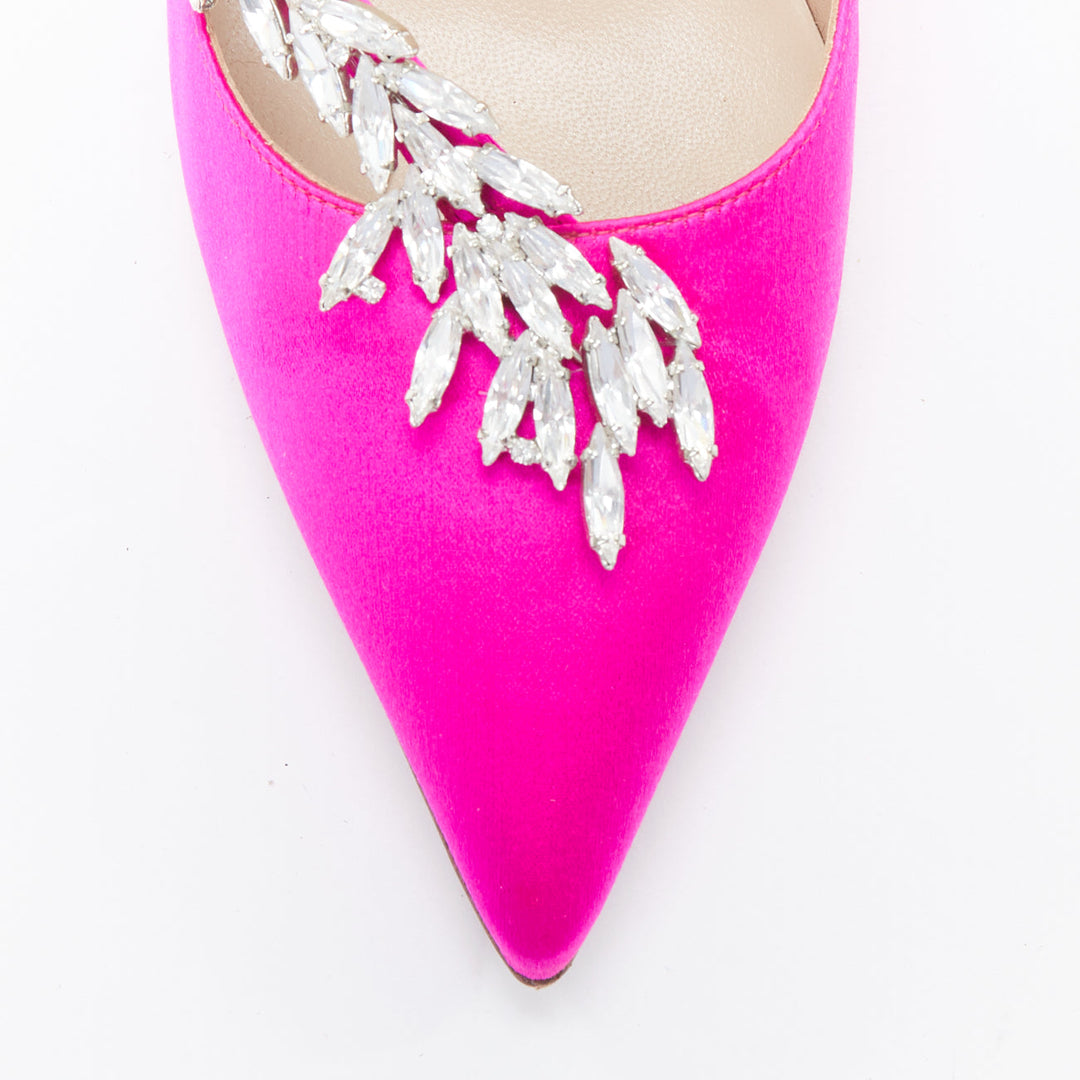 MANOLO BLAHNIK Nadira 75 hot pink satin silver crystal mid pumps EU39