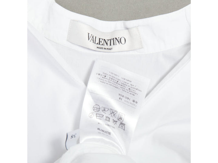 VALENTINO white cotton split collar flared sleeves popover blouse IT38 XS