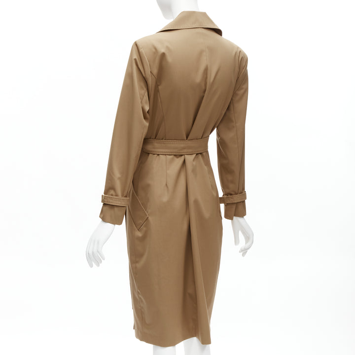 MAX MARA 100% virgin wool tan wrap tie trench coat dress IT42 M