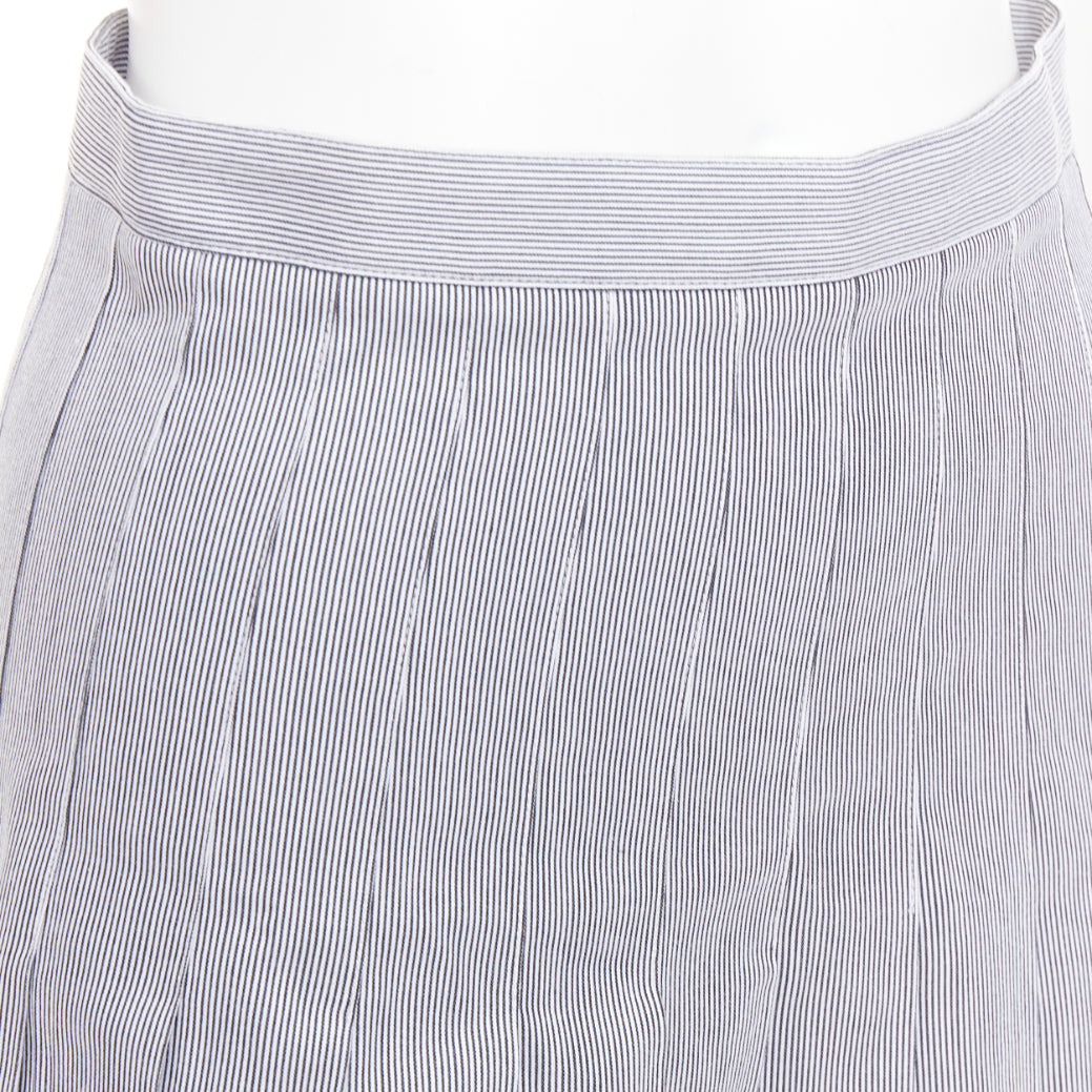 CELINE black white cotton striped box pleated high waist midi skirt FR36 S
