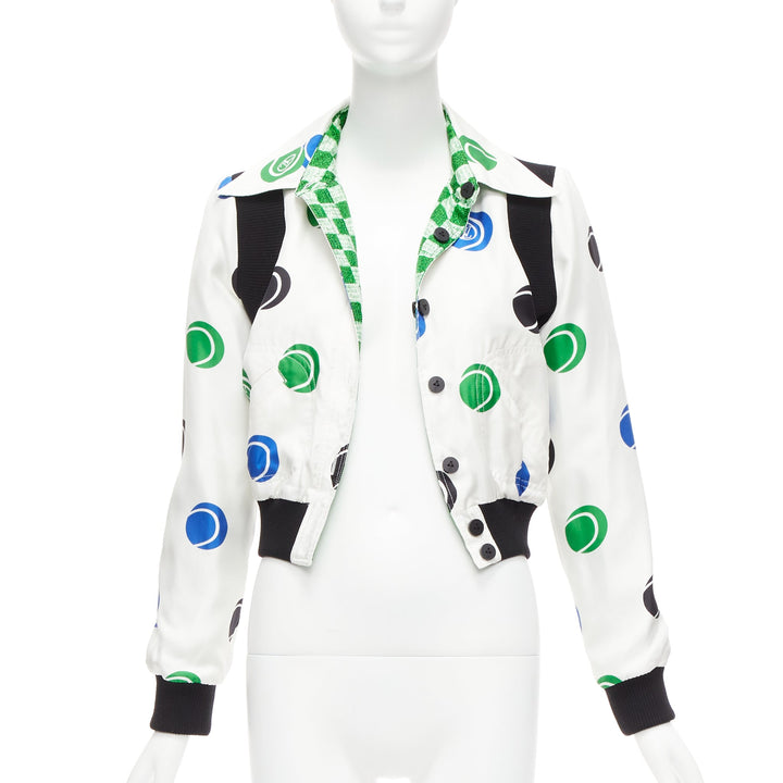 LOUIS VUITTON 2022 100% silk Reversible green Damier cropped jacket FR34 XS