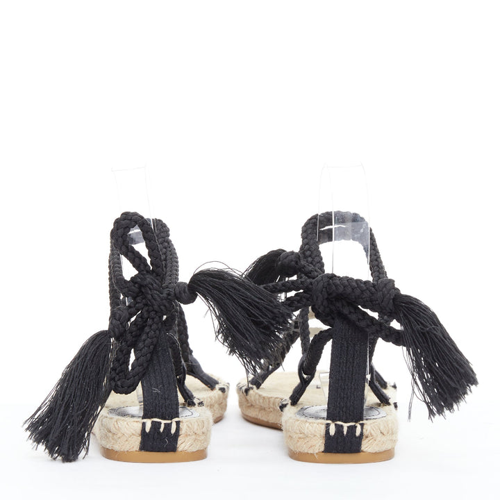 DIOR 2020 Diorexpress black embroidered cotton rope tie jute sandals EU37