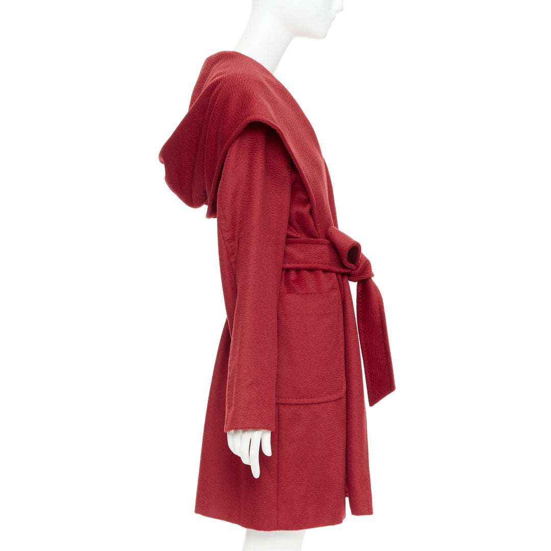 MAX MARA Rialto 100% camel hair red pocketed belted wrap robe coat IT44 L