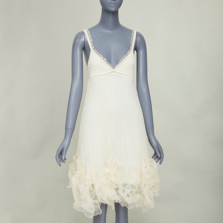 ADAM JONES Vintage ivory knitted bralette pleated ruffle boho slip dress S