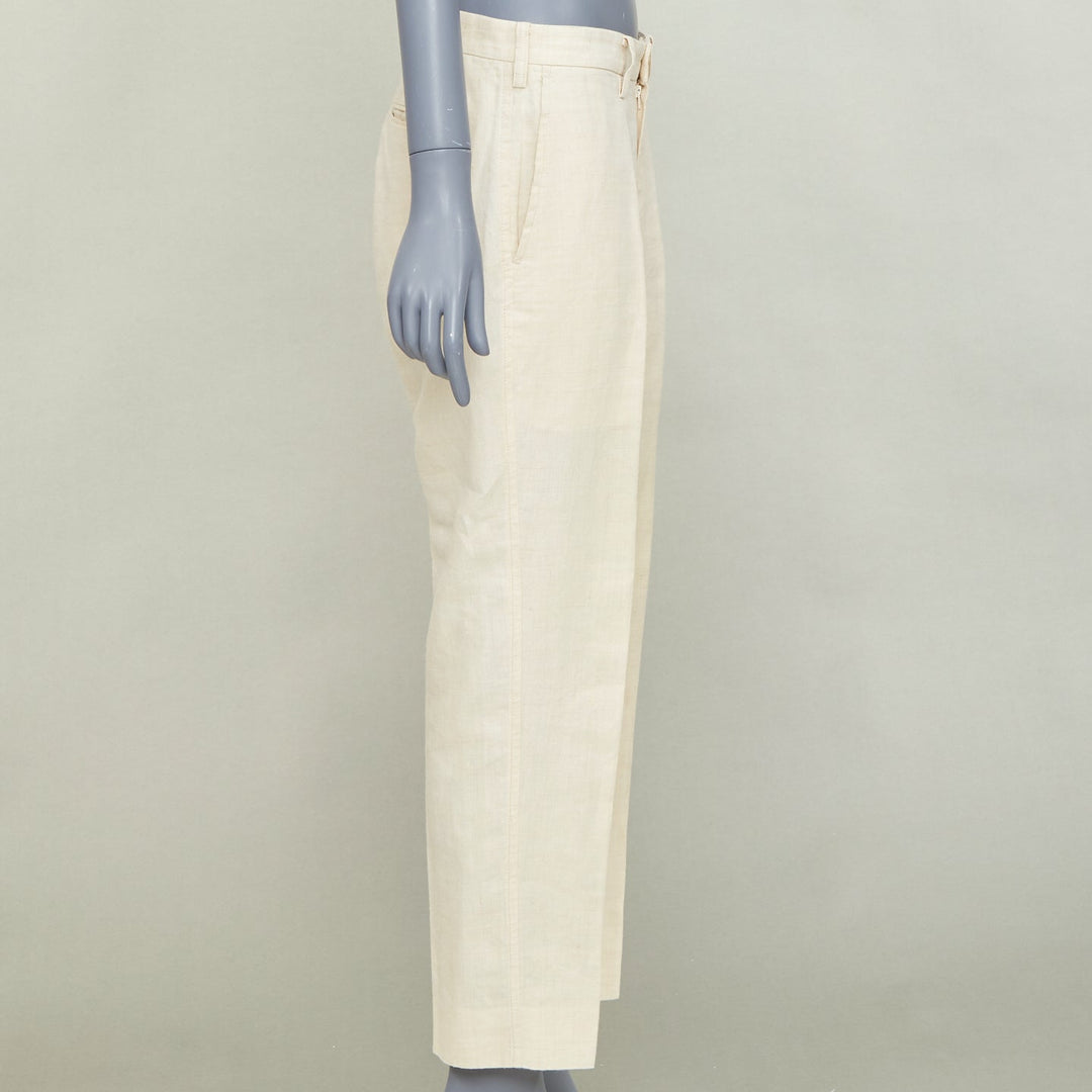 ISSEY MIYAKE MEN ivory  ramie hemp blend front crease tapered cropped pant JP1 S