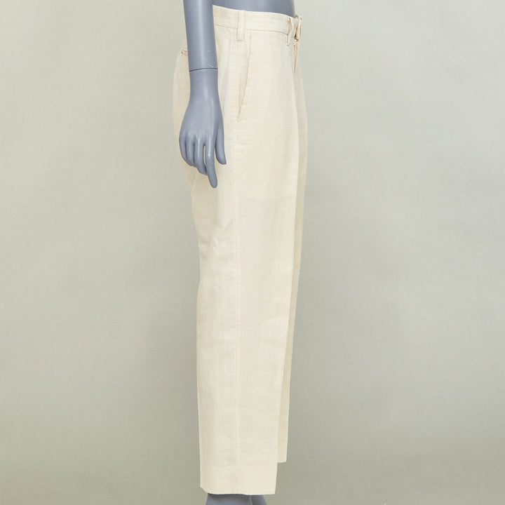 ISSEY MIYAKE MEN ivory  ramie hemp blend front crease tapered cropped pant JP1 S
