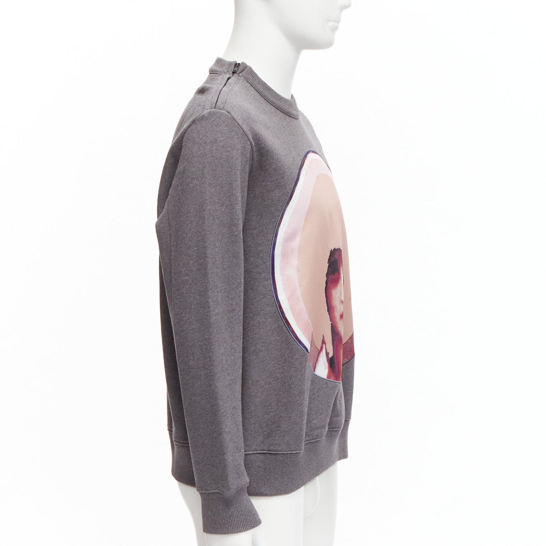 GIVENCHY Riccardo Tisci Madonna pink patch print grey zip shoulder sweater XS