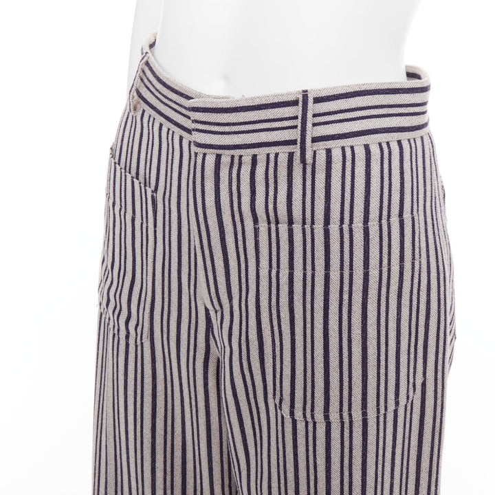 CHRISTIAN DIOR grey navy virgin wool high waisted striped wide leg pants FR36 S