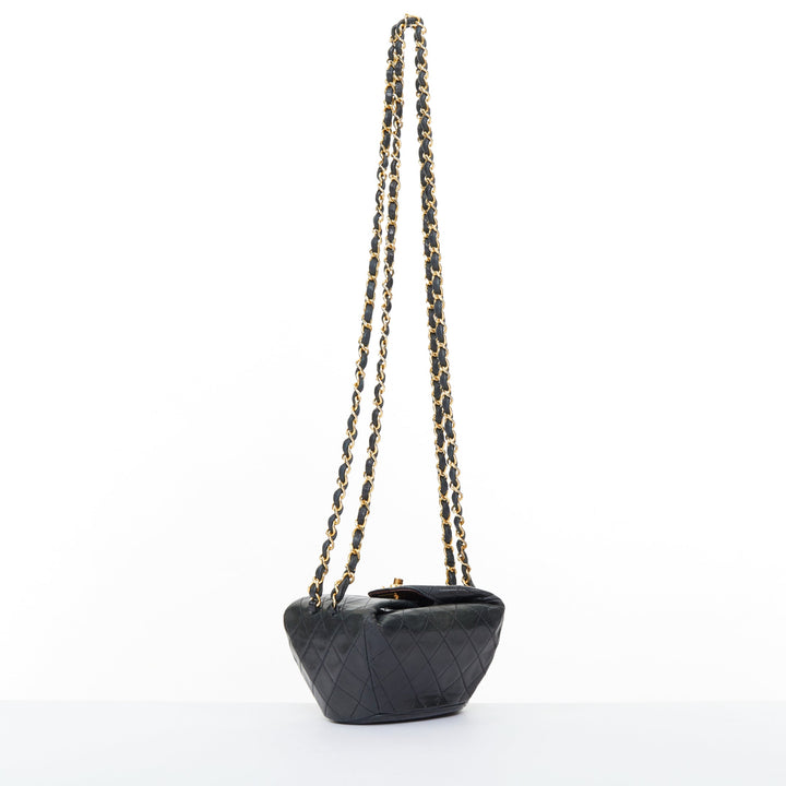 CHANEL 1990 Foldover Diamond Quilted dark grey lambskin mini bucket bag