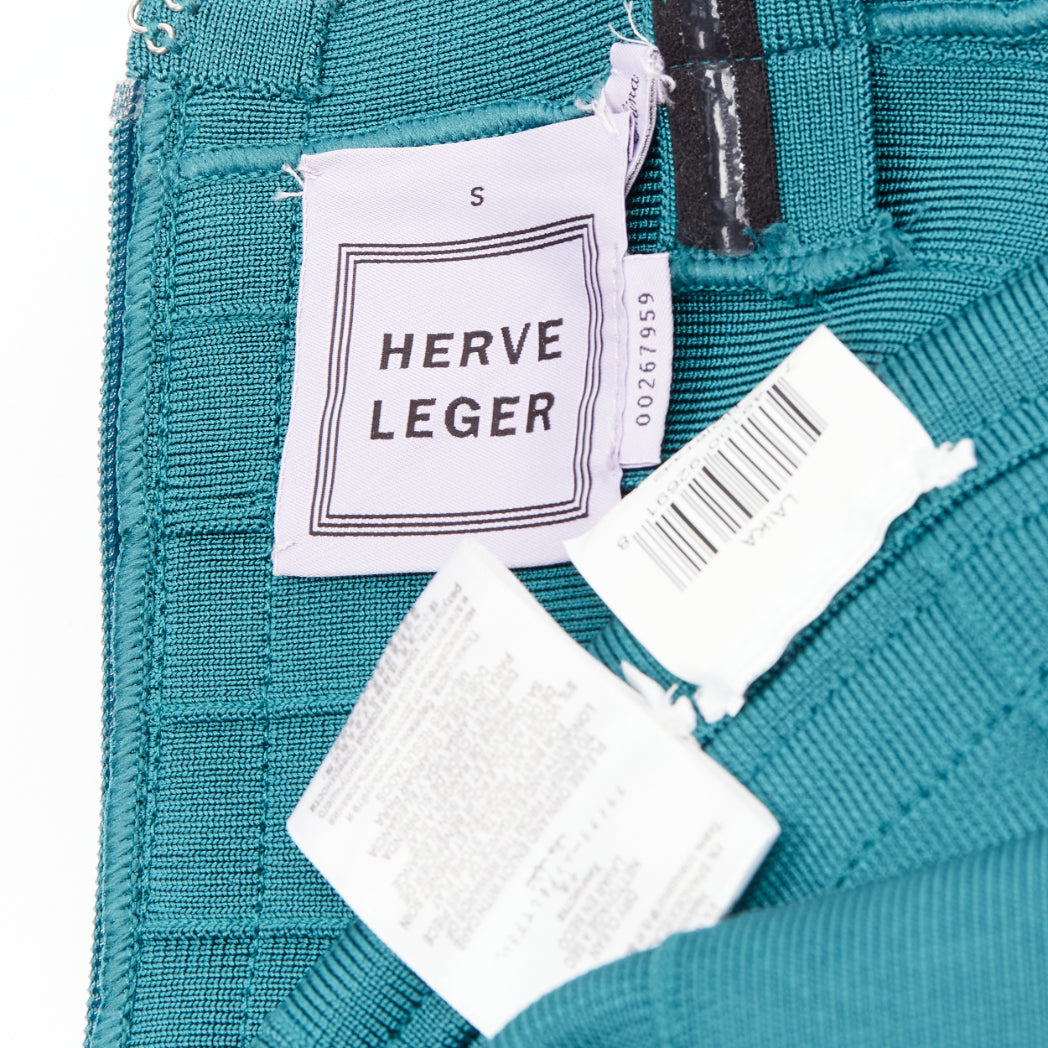 HERVE LEGER teal green cap sleeve sweetheart fit flare bandage dress S HERVE LEGER teal green cap sleeve sweetheart fit flare bandage dress S