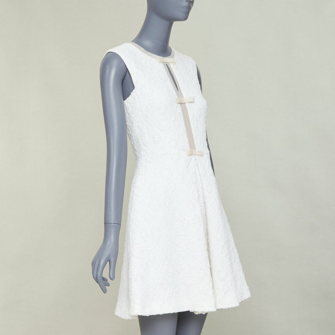 GIAMBATTISTA VALLI white flora boucle silk bow fit flare mini dress IT40 XS