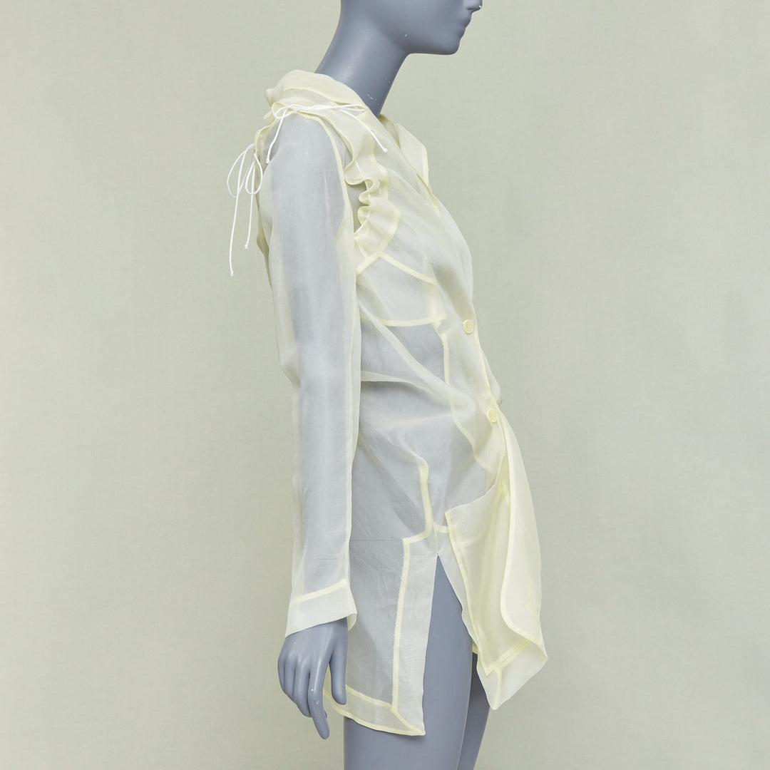 CECILIE BAHNSEN Jaughna buttermilk yellow 100% silk deconstructed blazer UK8 S