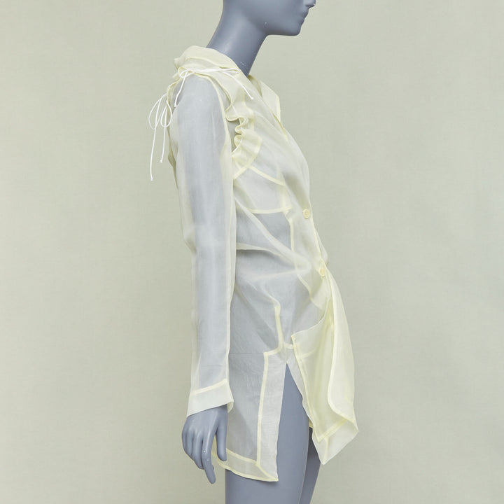 CECILIE BAHNSEN Jaughna buttermilk yellow 100% silk deconstructed blazer UK8 S