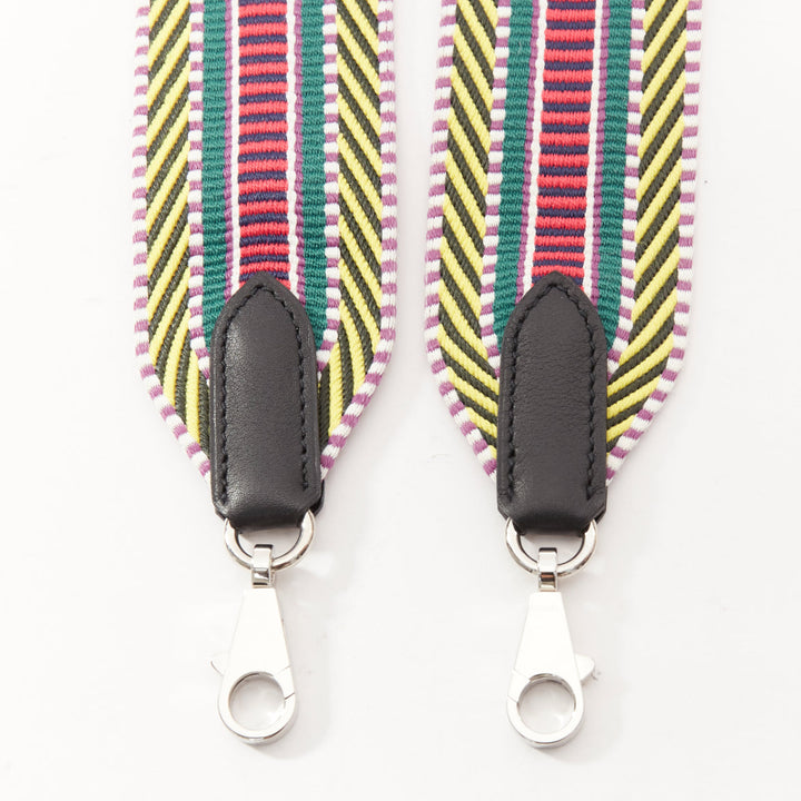 HERMES Sangle Cavale 50 multicolour chevron stripes woven silver hardware strap