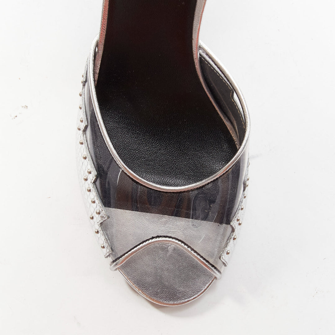 CELINE Hedi Slimane silver leather PVC conical heels EU38
