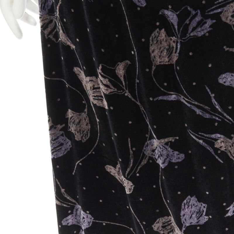 DIANE VON FUSTENBERG black floral print velvet wrap dress robe XS