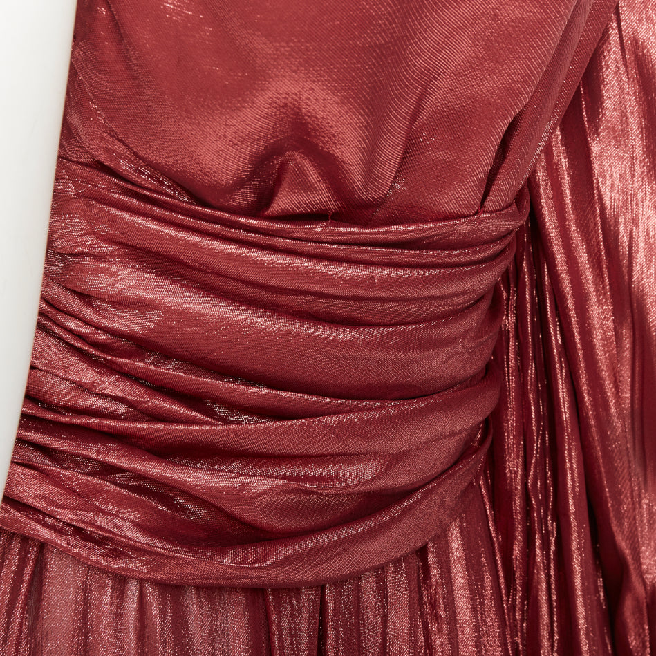 GUCCI 2019 bronze silk blend lame one shoulder asymmetric cape train gown IT40 S