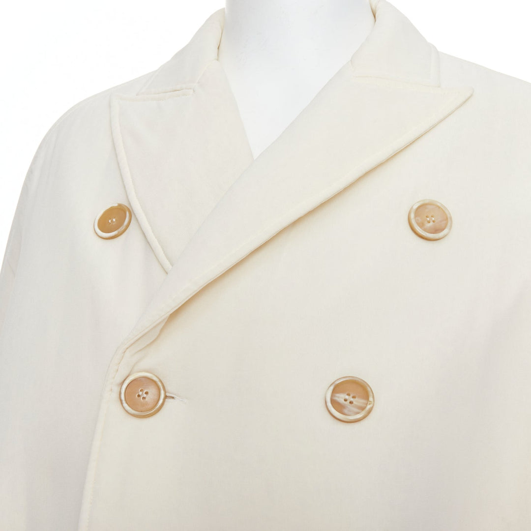 JOHN ROCHA cream padded beige horn buttons DB long coat UK38 M