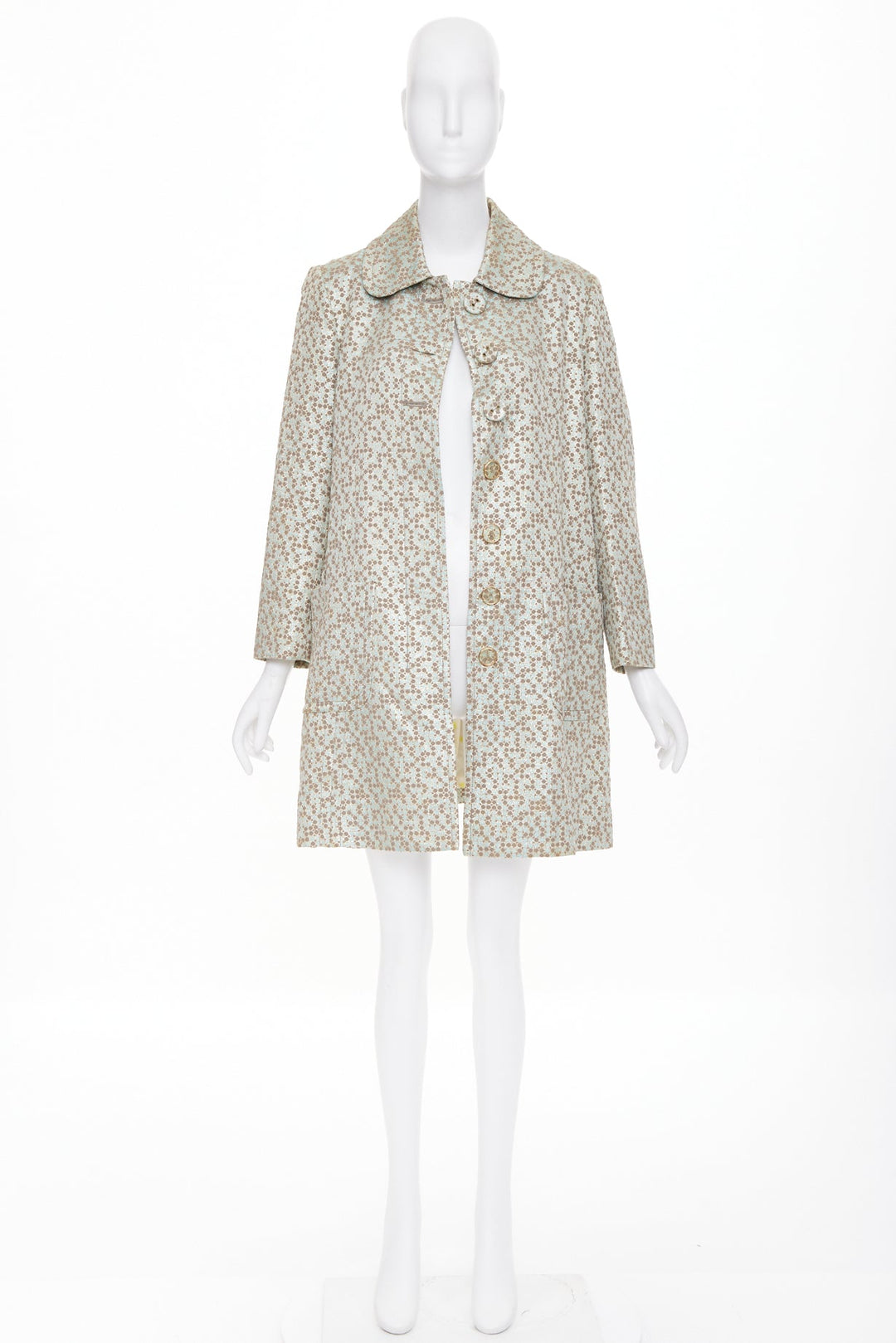 KENZO Vintage green gold metallic floral patterned jacquard coat IT38 XS