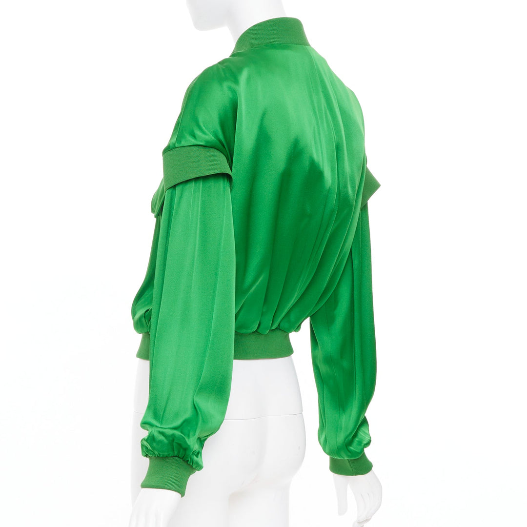 TOM FORD kelly green satin panel long sleeve zip up cropped bomber jacket FR36 S