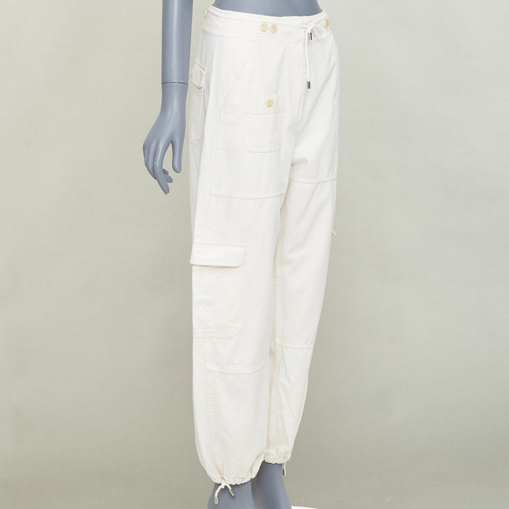 TOTEME Cotton Cargo Trouser ivory drawstring pocket drawstring hem pants FR34 XS