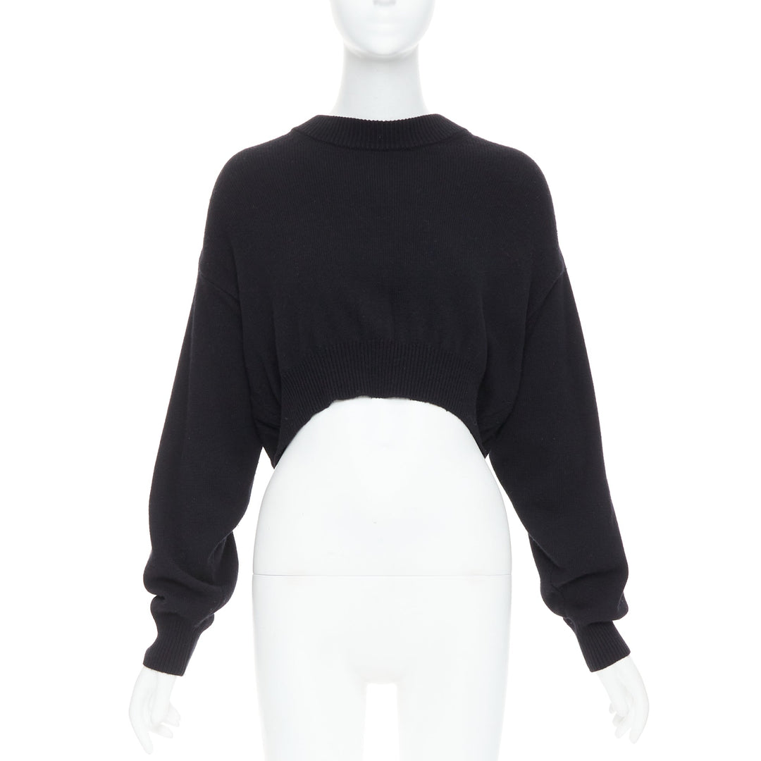 ALEXANDER WANG black wool blend nude sheer back crop sweater S