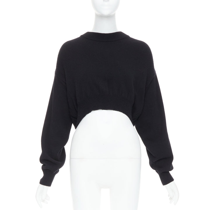 ALEXANDER WANG black wool blend nude sheer back crop sweater S