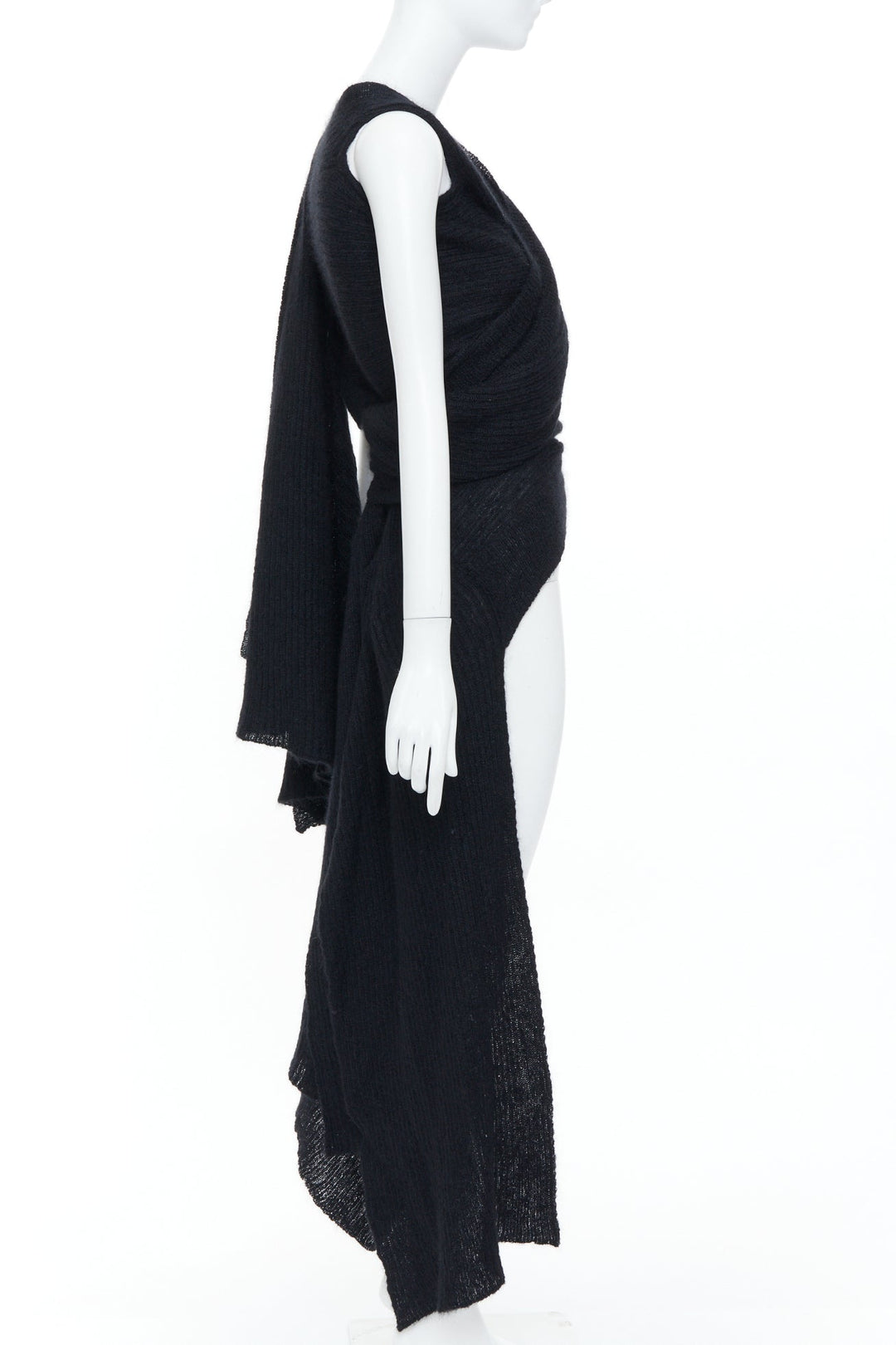 YOHJI YAMAMOTO black ribbed wool wrap extra long scarf cardigan sweater JP3 L