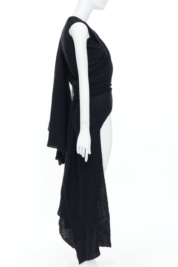 YOHJI YAMAMOTO black ribbed wool wrap extra long scarf cardigan sweater JP3 L