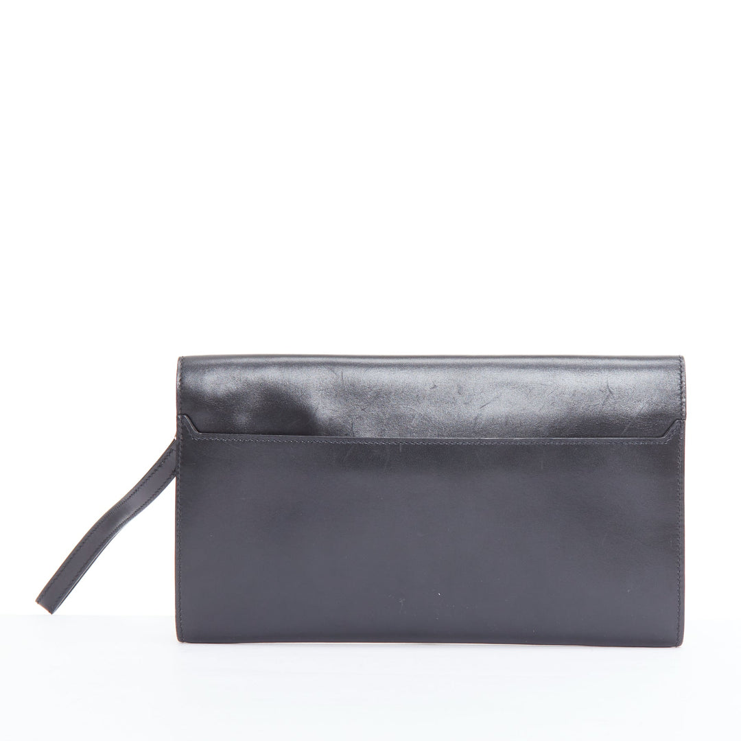 HERMES Goodlock black box leather silver hardware wristlet clutch bag