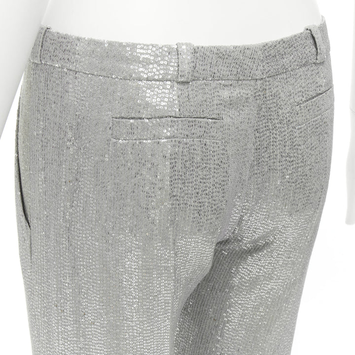 ALEXIS MABILLE 100% silk silver sequinned straight leg trouser pants FR36 S