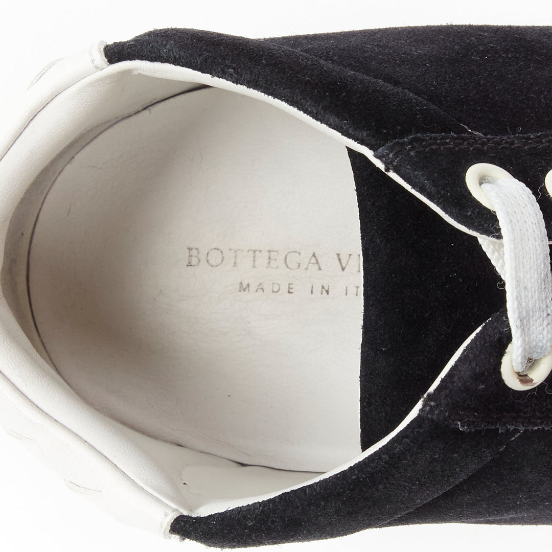 BOTTEGA VENETA Spritz black suede white overstitch mid sneakers EU40