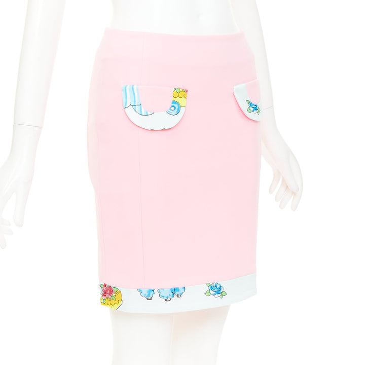 MOSCHINO COUTURE! 2022 Runway Calico Animals pink cream mini skirt IT38 XS