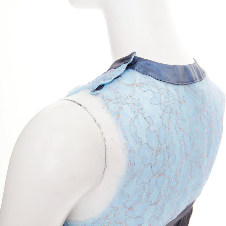 RODARTE 2008 Runway metallic blue silk blend pleated knee dress US6 M