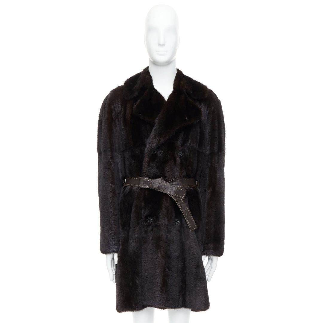 Male mannequin wearing Fendi CA0141030 Brown Fur Men Coat in Size IT48 | Available at JHROP