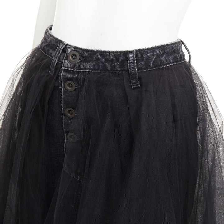 UNRAVEL PROJECT Ben Taverniti black denim tulle layered midi tutu skirt 25"