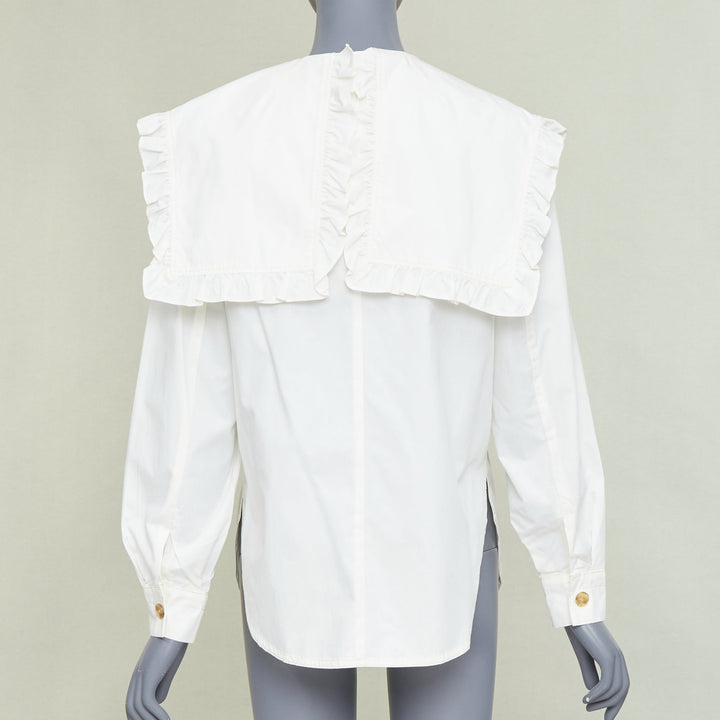REJINA PYO Tate cream white ruffled sailor collar cotton-poplin  bow shirt S