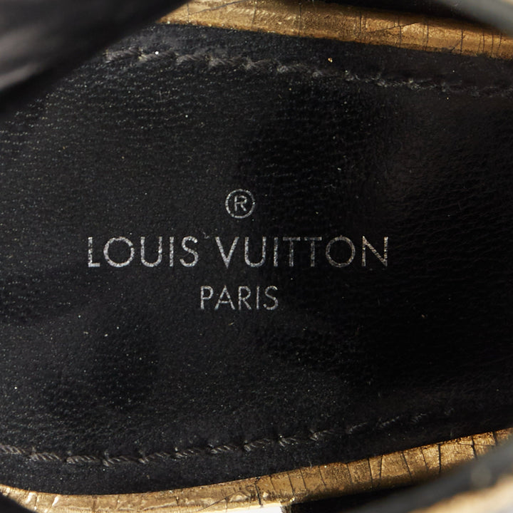 LOUIS VUITTON 2015 Runway Glam Rock python metallic cutout block sandals EU36.5