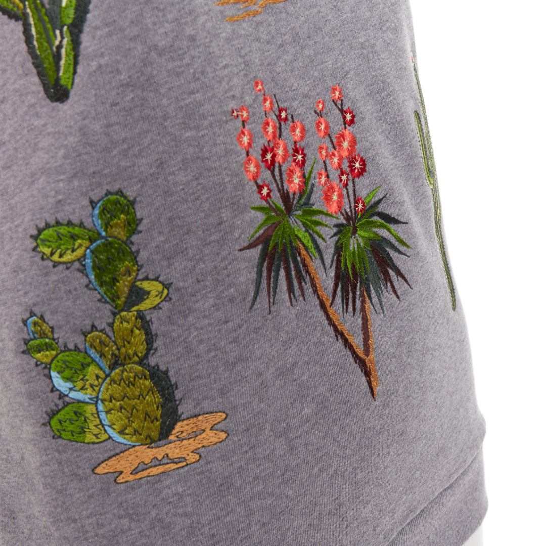 STELLA MCCARTNEY 2016 grey orange cotton embroidered Cactus sweater IT38 XS