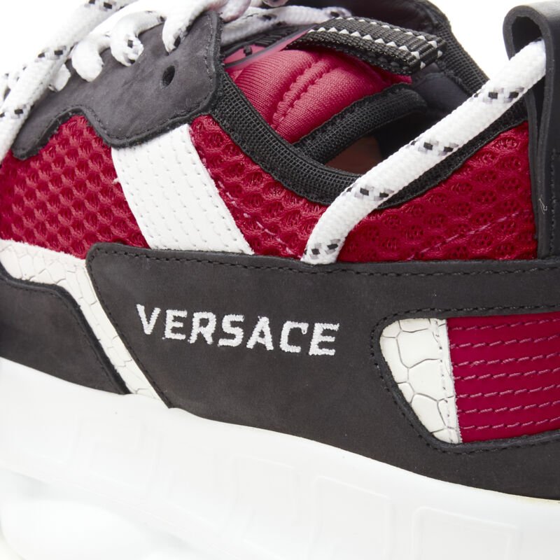 VERSACE Chain Reaction black suede red chunky sneaker EU36 US6