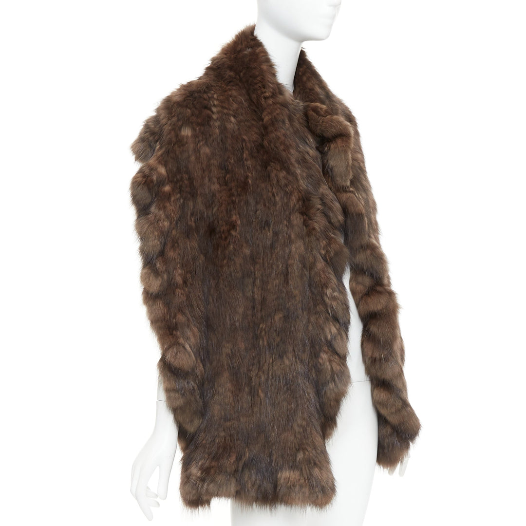 Brown genuine fur patchwork large shawl stole scarf