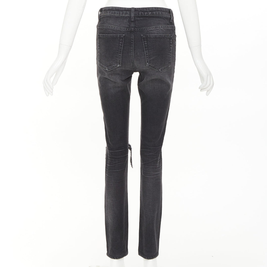 SAINT LAURENT D06 grey washed denim mid waist distressed skinny jeans 26"