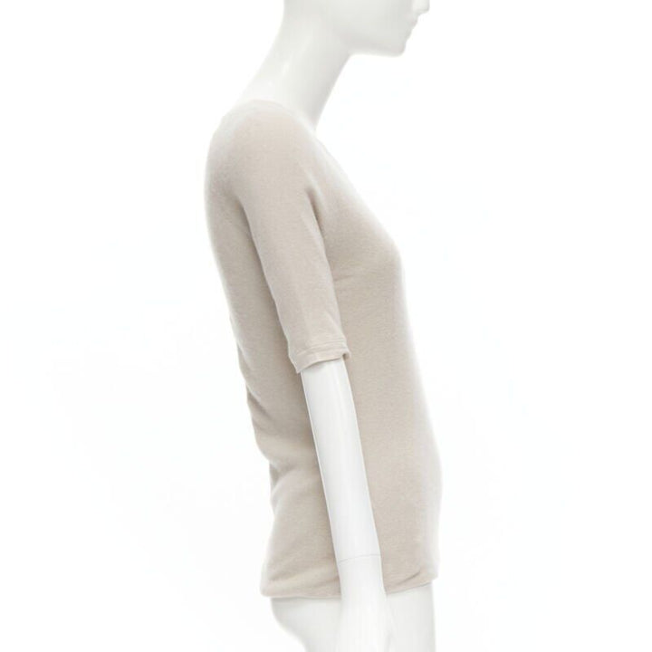 CHLOE Perle beige cashmere silk gold zip back short sleeve sweater S