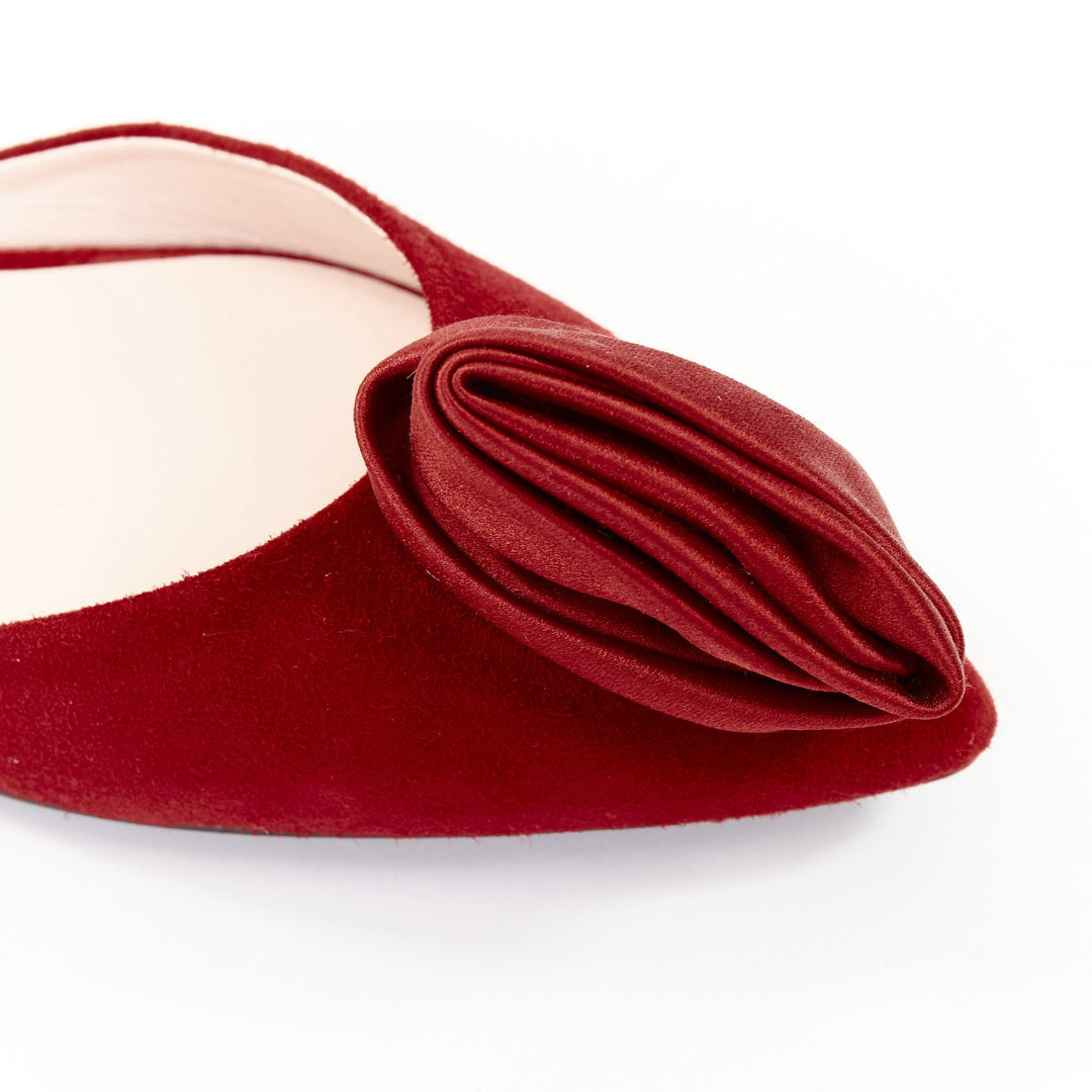 ROGER VIVIER red suede satin rosette d'orsay pointed comfort ballet flats EU37