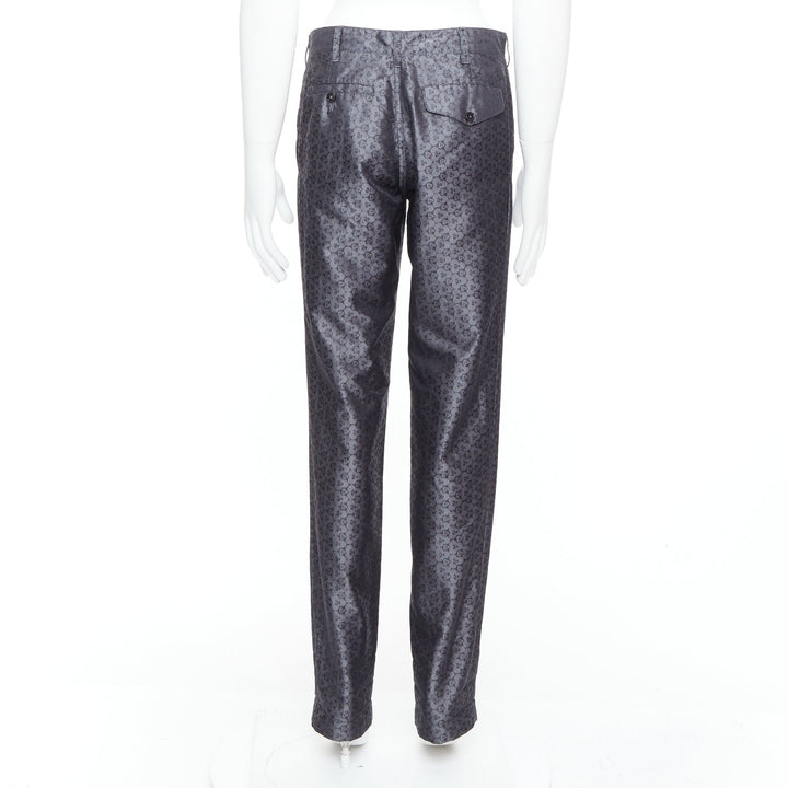 ANN DEMEULEMEESTER Vintage grey silk blend geometric floral print pants XS