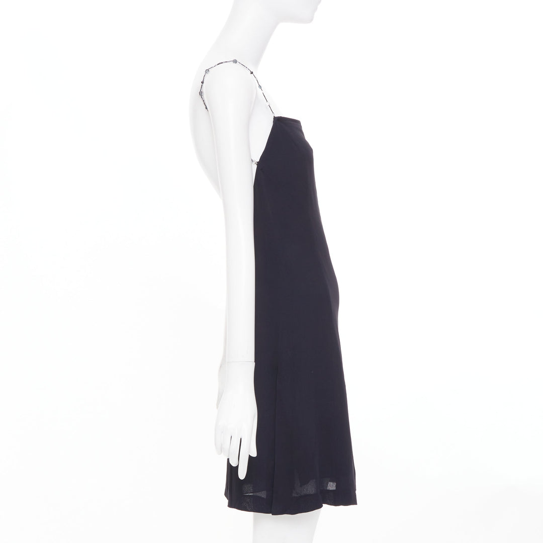 EMPORIO ARMANI Vintage beaded strap black square neck slip mini dress IT38 XS