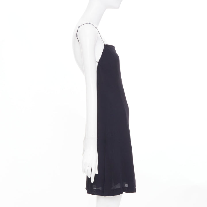 EMPORIO ARMANI Vintage beaded strap black square neck slip mini dress IT38 XS