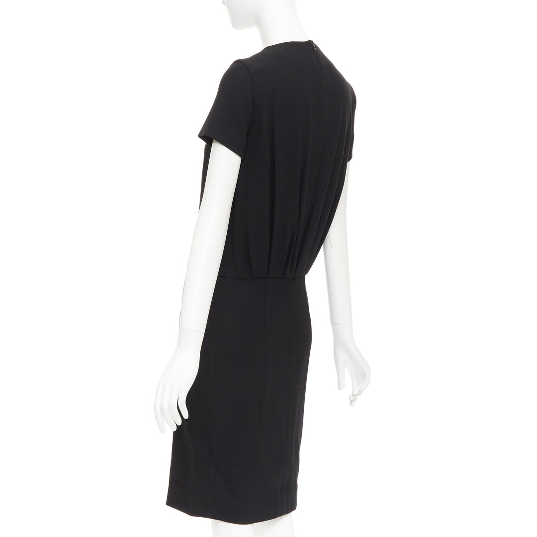 YVES SAINT LAURENT 2007 black 1wool frayed seam ruched neck shift dress FR34 XS