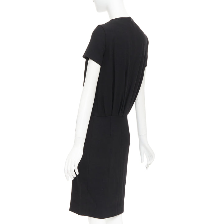 YVES SAINT LAURENT 2007 black 1wool frayed seam ruched neck shift dress FR34 XS